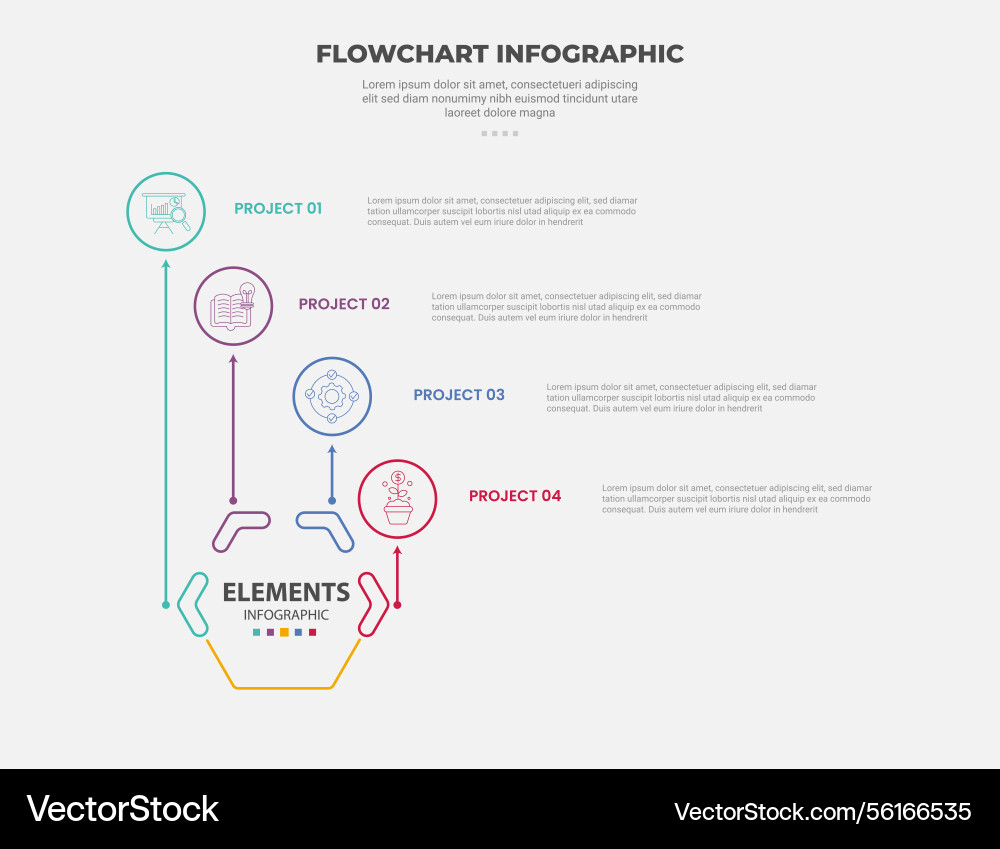 Flowchart infographic outline style with 4 point vector image