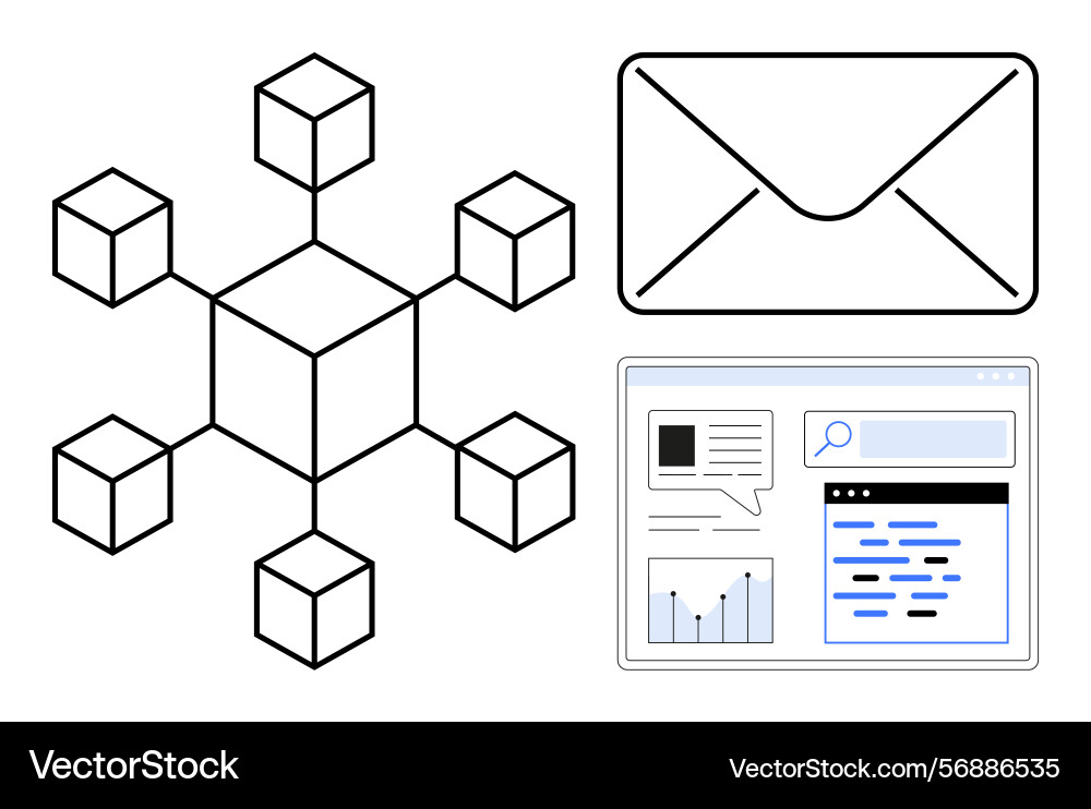Network of blocks email communication and web Network of blocks email communication and web vector image