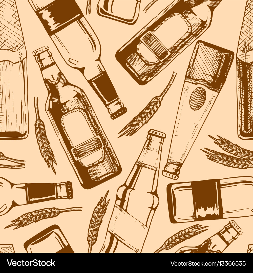 Seamless pattern with different beer bottles Seamless pattern with different beer bottles vector image