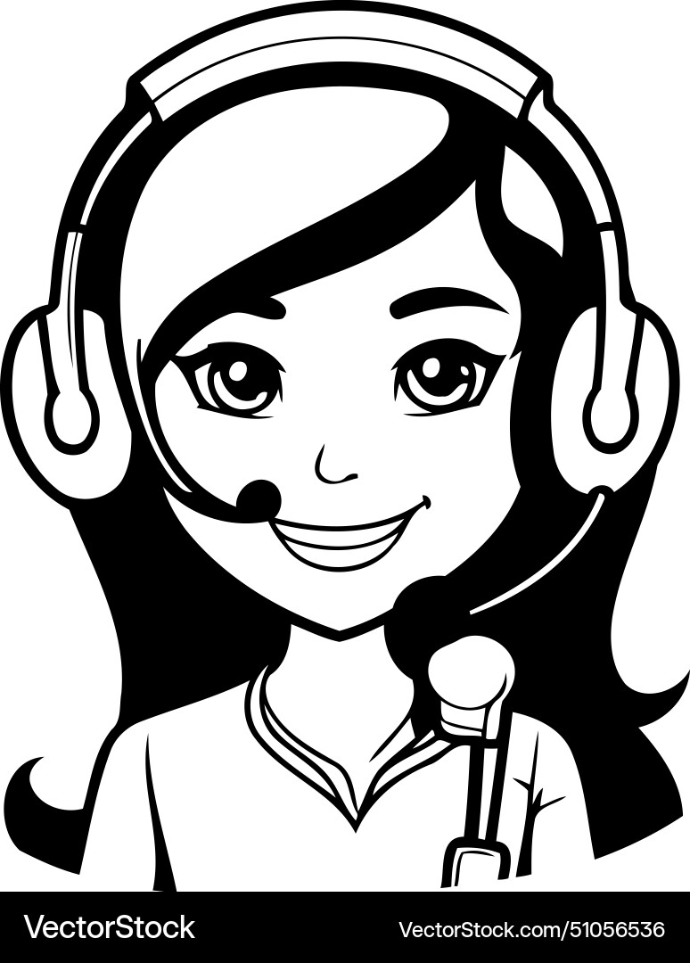 Call center operator with headset and microphone Vector Image
