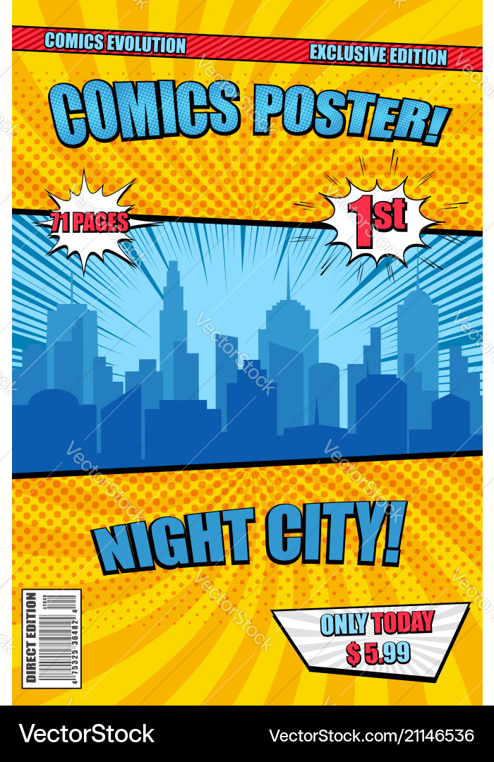 Helle Nacht Stadt Comic Poster Abdeckung Helle Nacht Stadt Comic Poster Abdeckung vektorbild