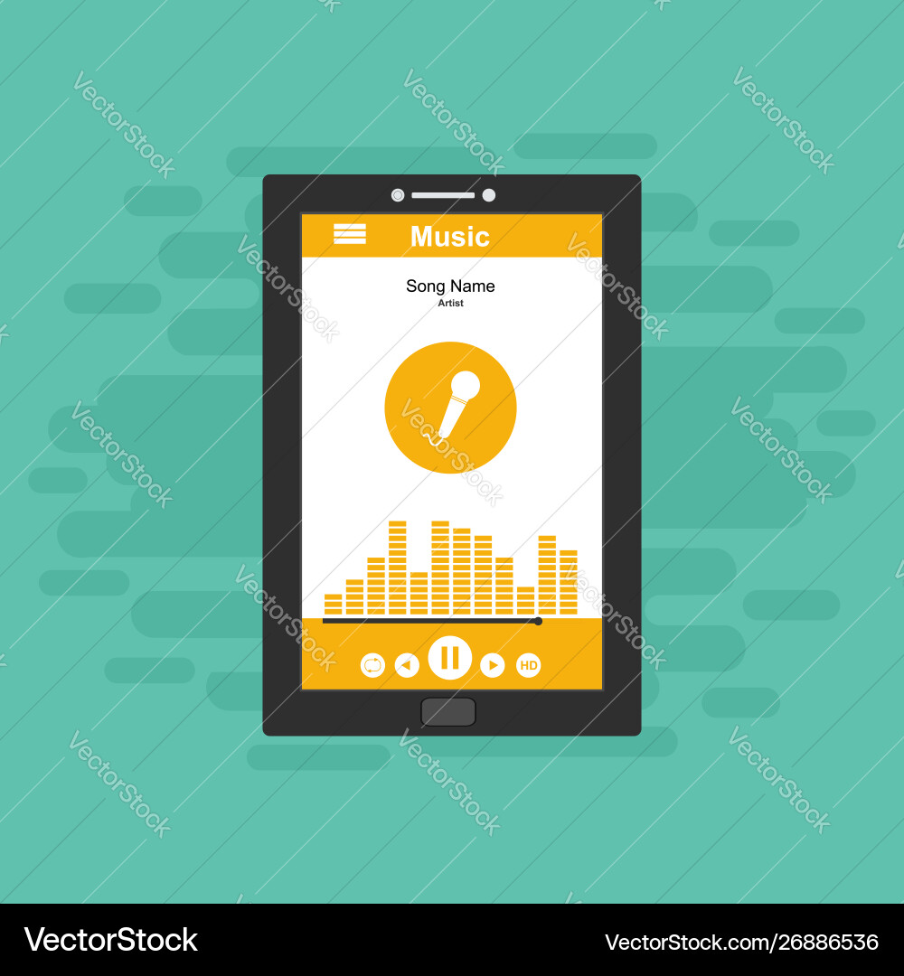 Media player application app template with flat Media player application app template with flat Vector Image