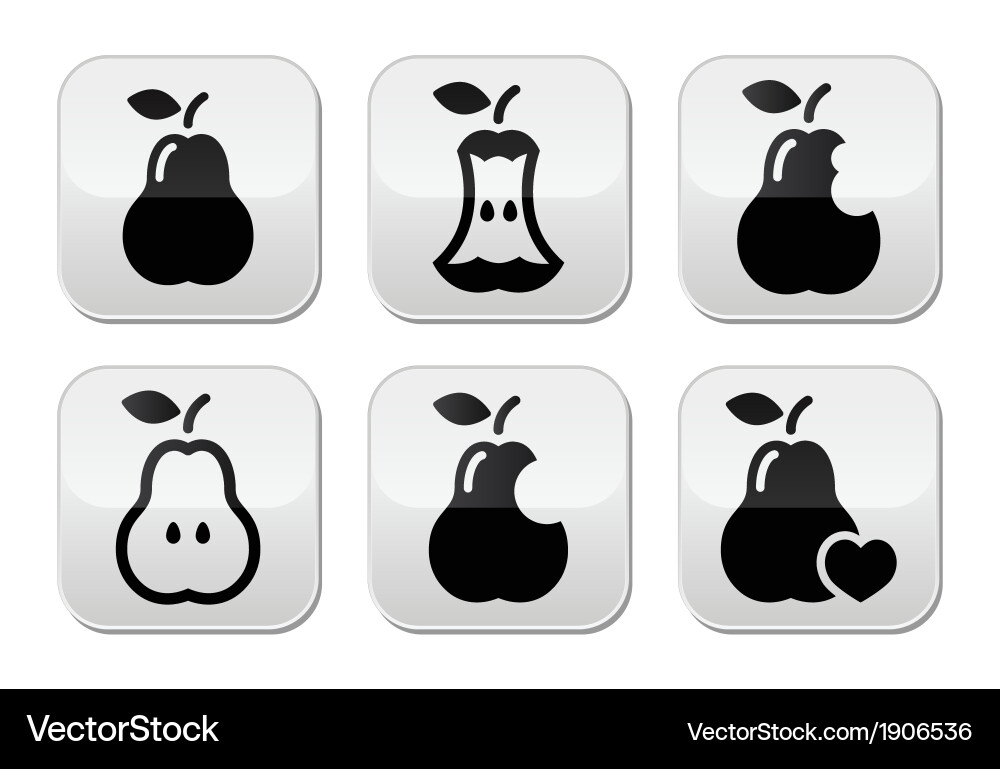 Pear core bitten half buttons Vector Image