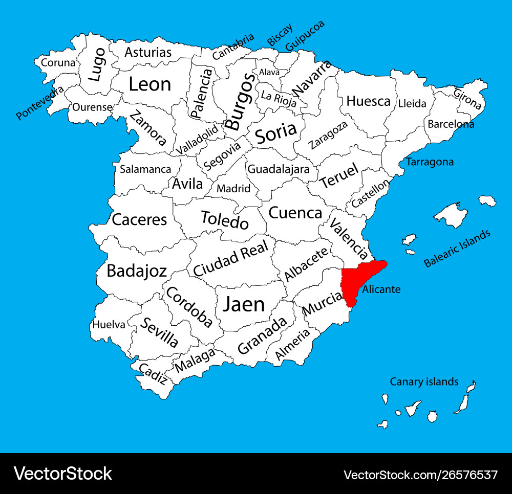 Alicante map spain province administrative Alicante map spain province administrative vector image