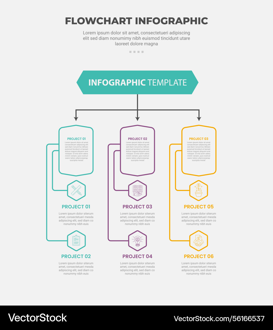 Flowchart infographic outline style with 3 point vector image