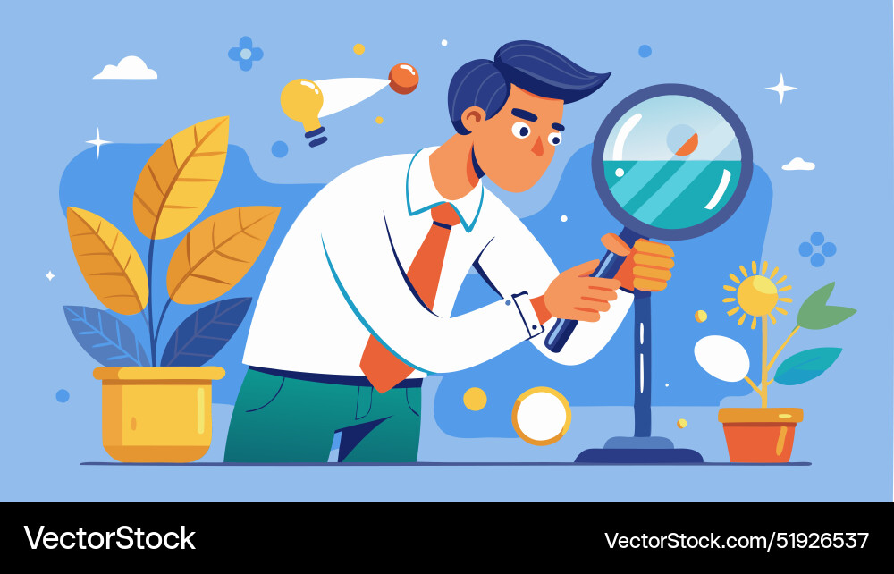 Man examining idea with magnifying glass Man examining idea with magnifying glass vector image