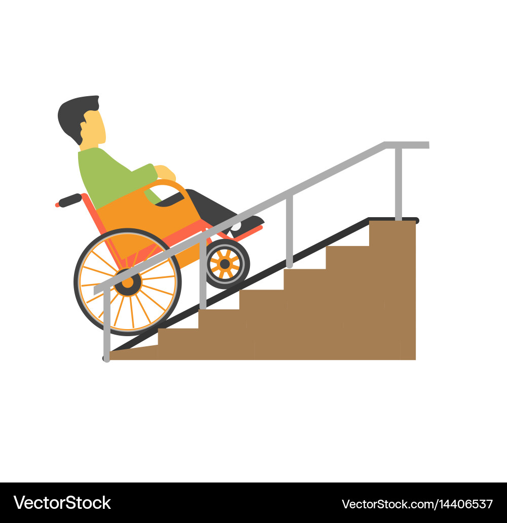 Man Using Ramp to Ascend Stairs Vector Image
