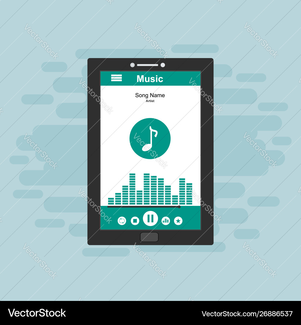 Media player application app template with flat Media player application app template with flat vector image