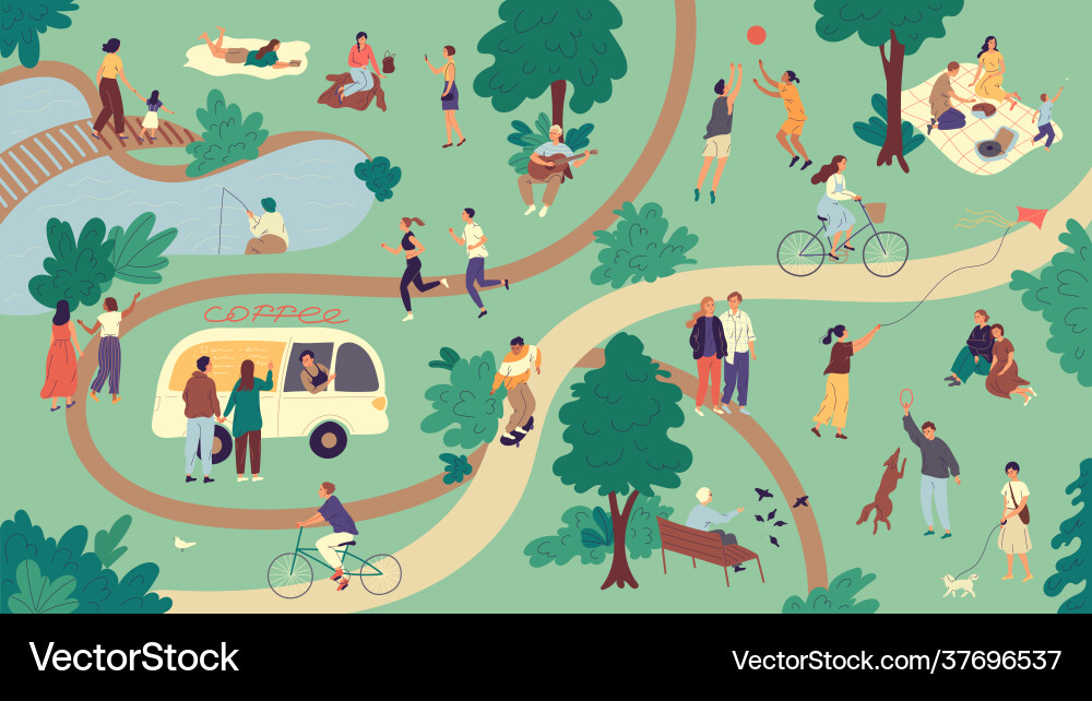 People spend their free time in a summer park People spend their free time in a summer park vector image