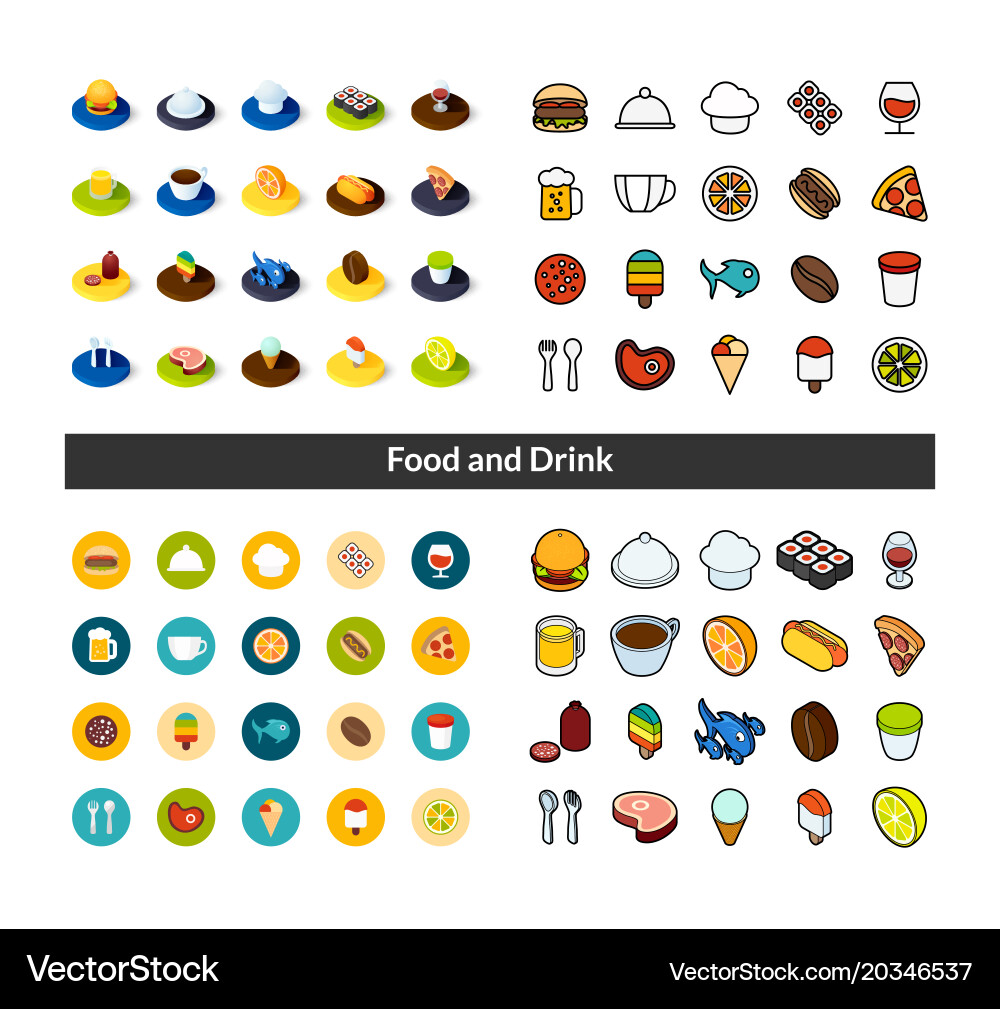 Set of icons in different style - isometric flat vector image