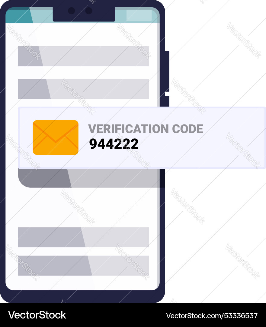 Smartphone showing verification code notification Smartphone showing verification code notification vector image