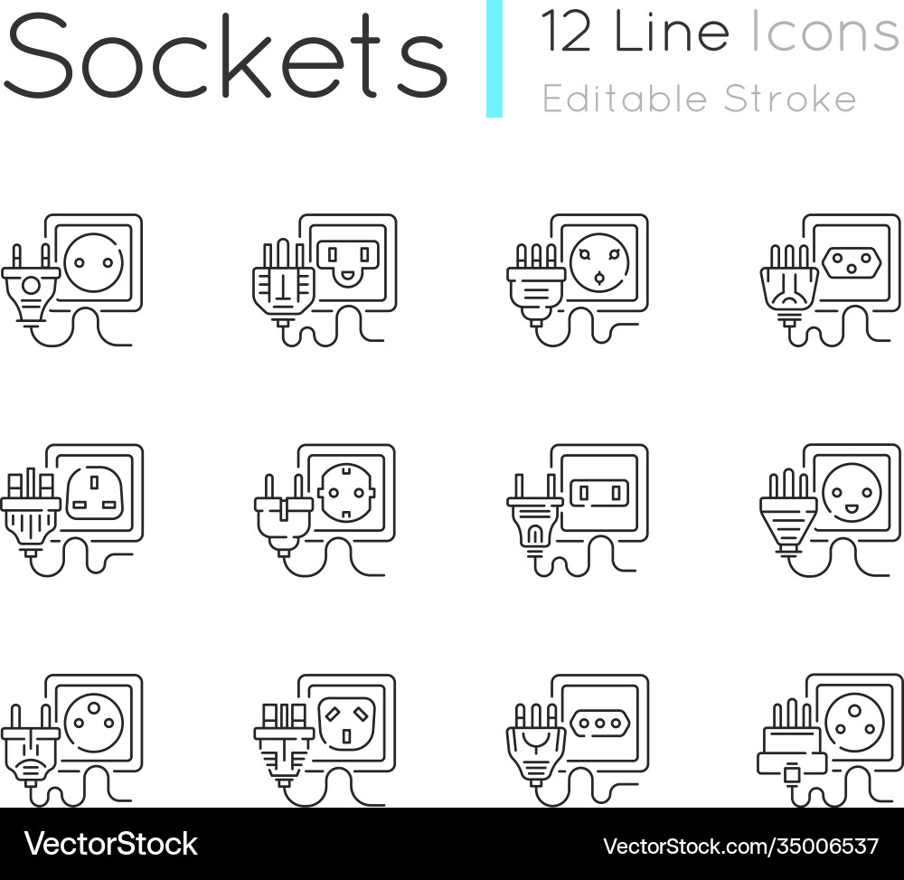 Sockets linear icons set Sockets linear icons set vector image