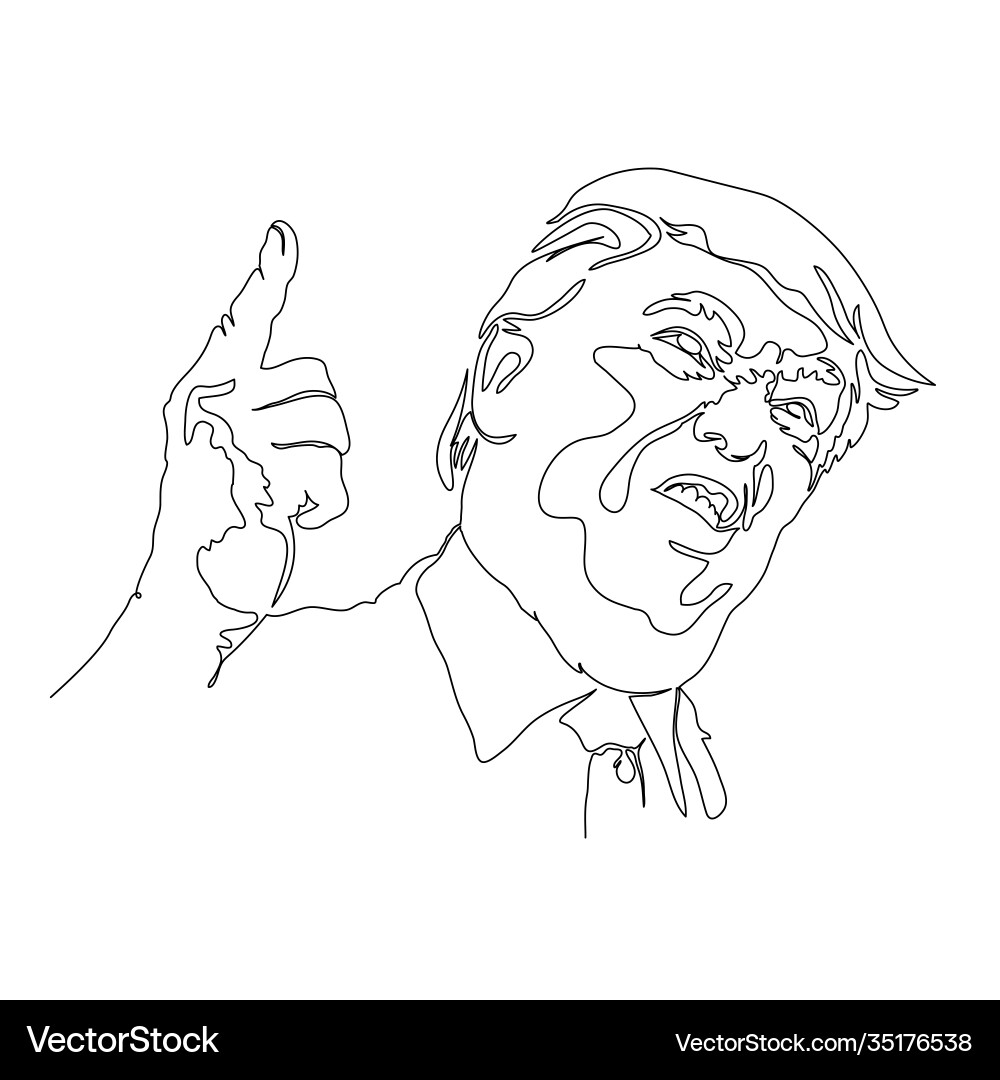 Drawing continuous line donald trump vector image