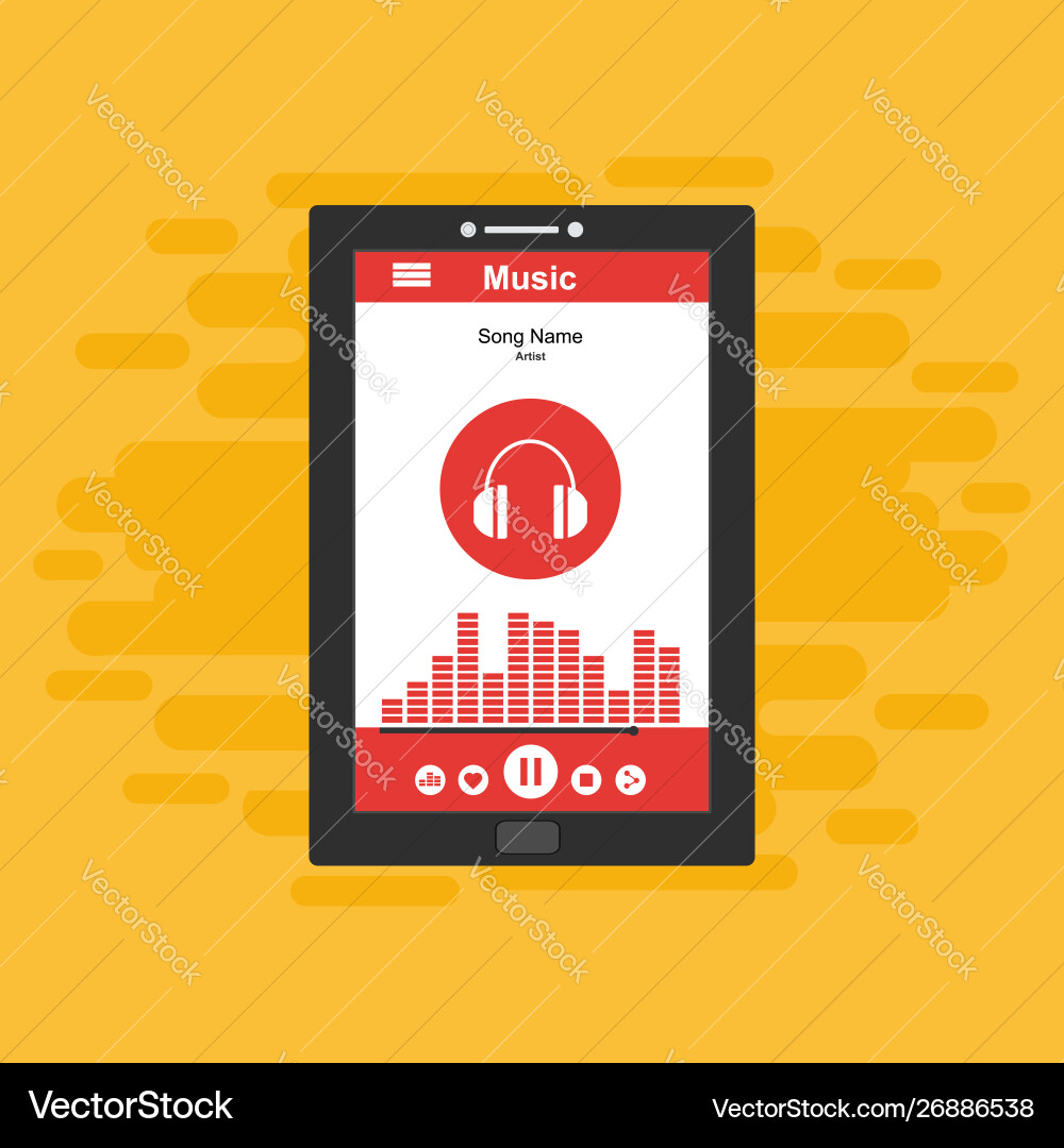 Media player application app template with flat Media player application app template with flat vector image