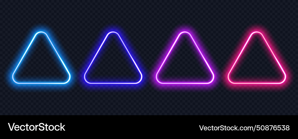 Neon button triangle set glowing colorful border Neon button triangle set glowing colorful border Vector Image