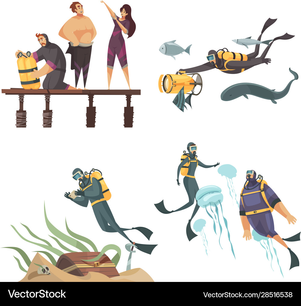 Scuba diving compositions Royalty Free Vector Image