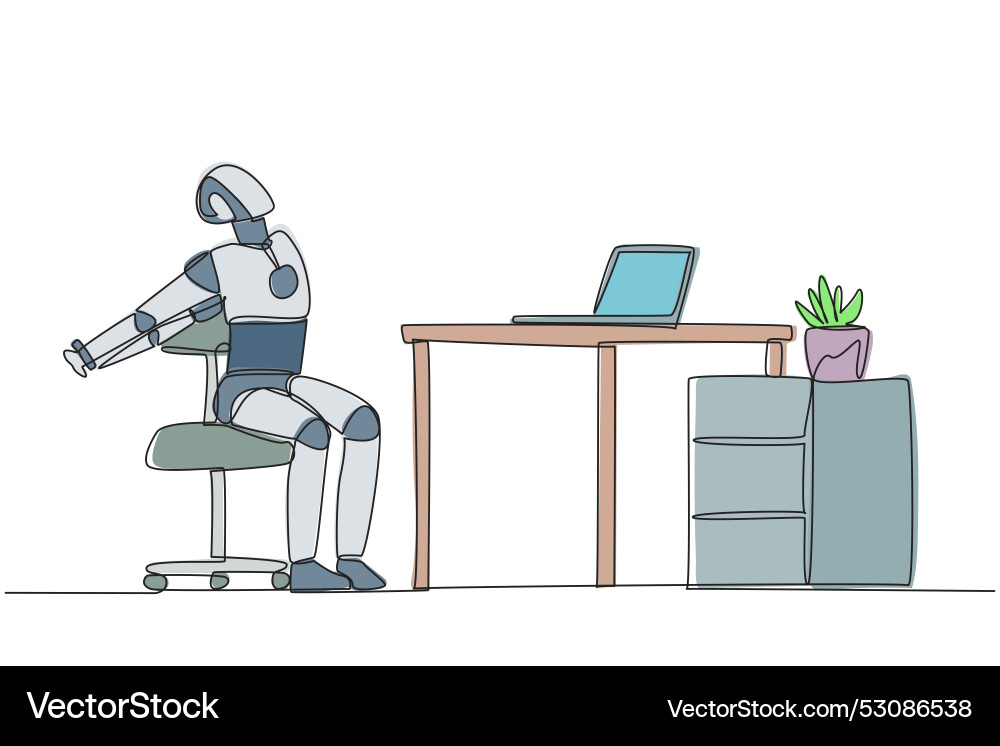 Single continuous line drawing robot sitting Single continuous line drawing robot sitting vector image