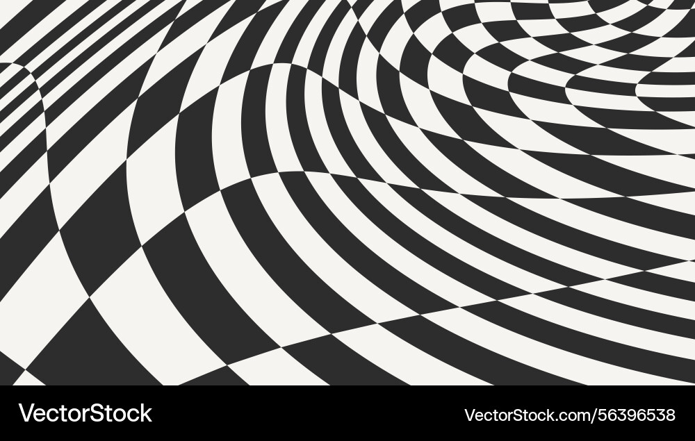 Wavy groovy distorted checkered background set Vector Image