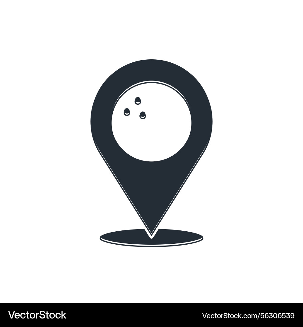 Black map pointer with bowling ball icon isolated Black map pointer with bowling ball icon isolated Vector Image