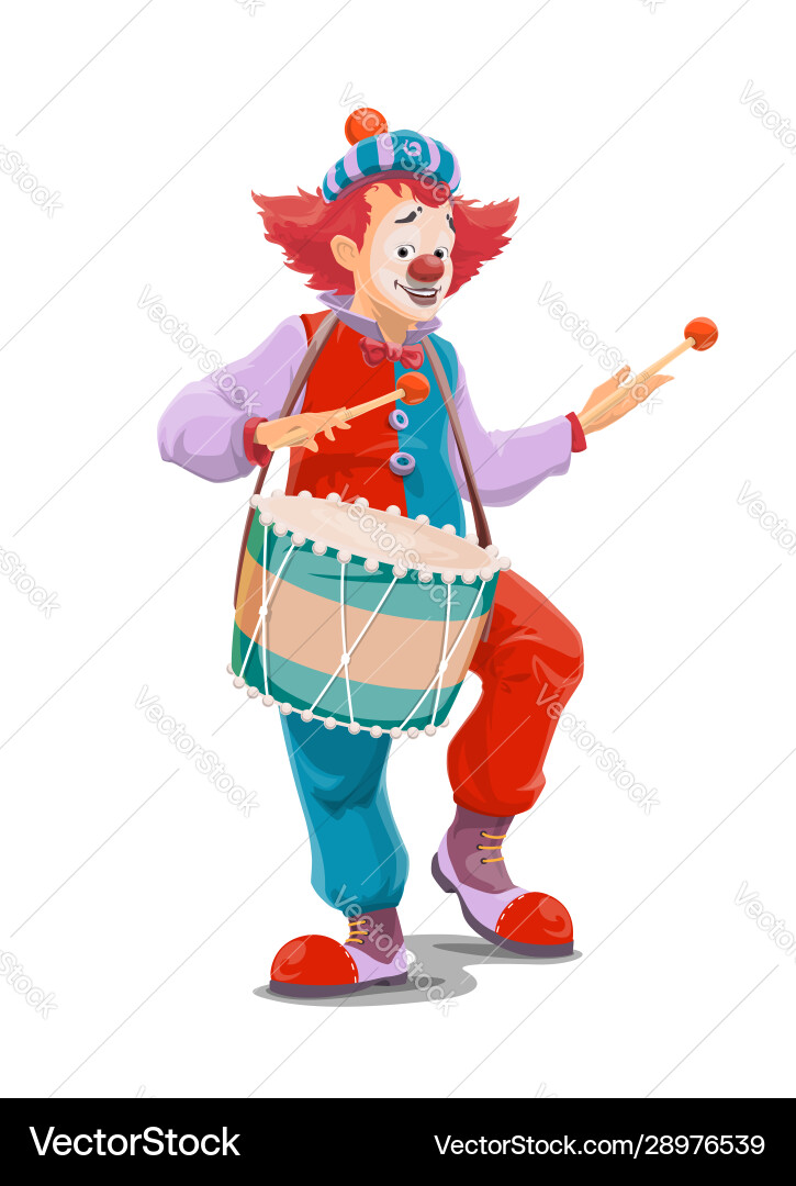 Circus clown with drum carnival show Circus clown with drum carnival show vector image