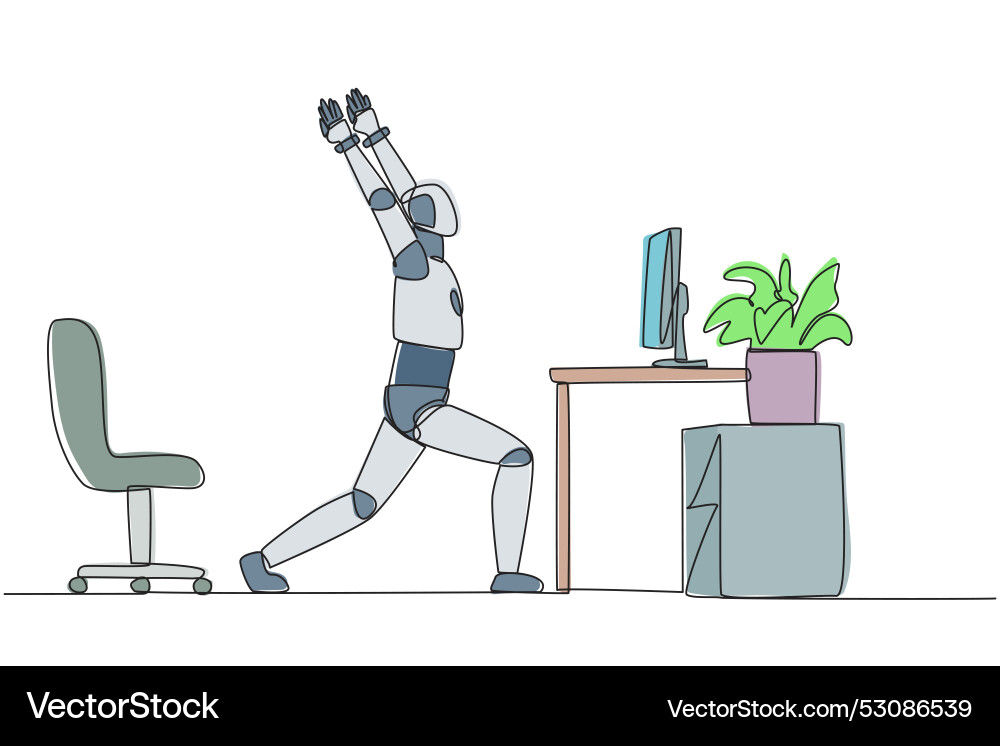 Continuous one line drawing robot stands Continuous one line drawing robot stands vector image