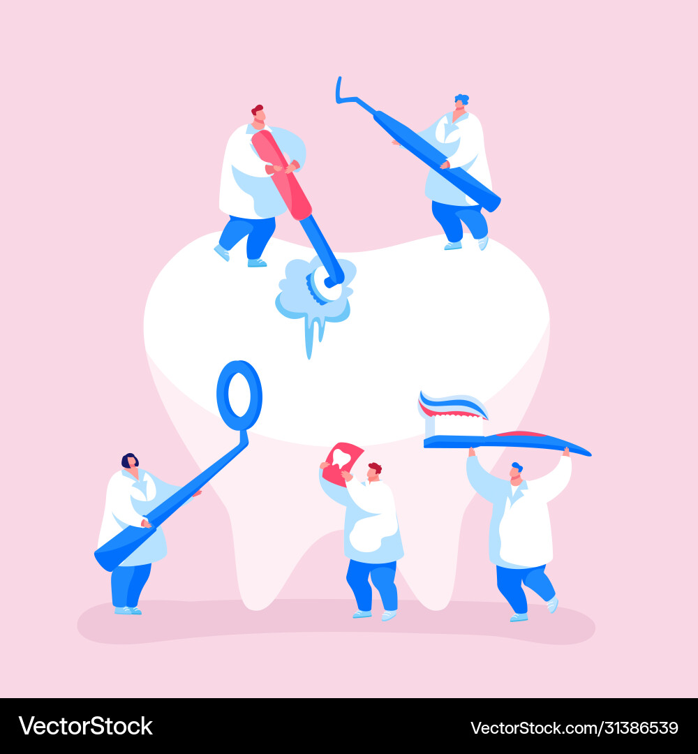 Dental care concept tiny dentists characters Dental care concept tiny dentists characters vector image