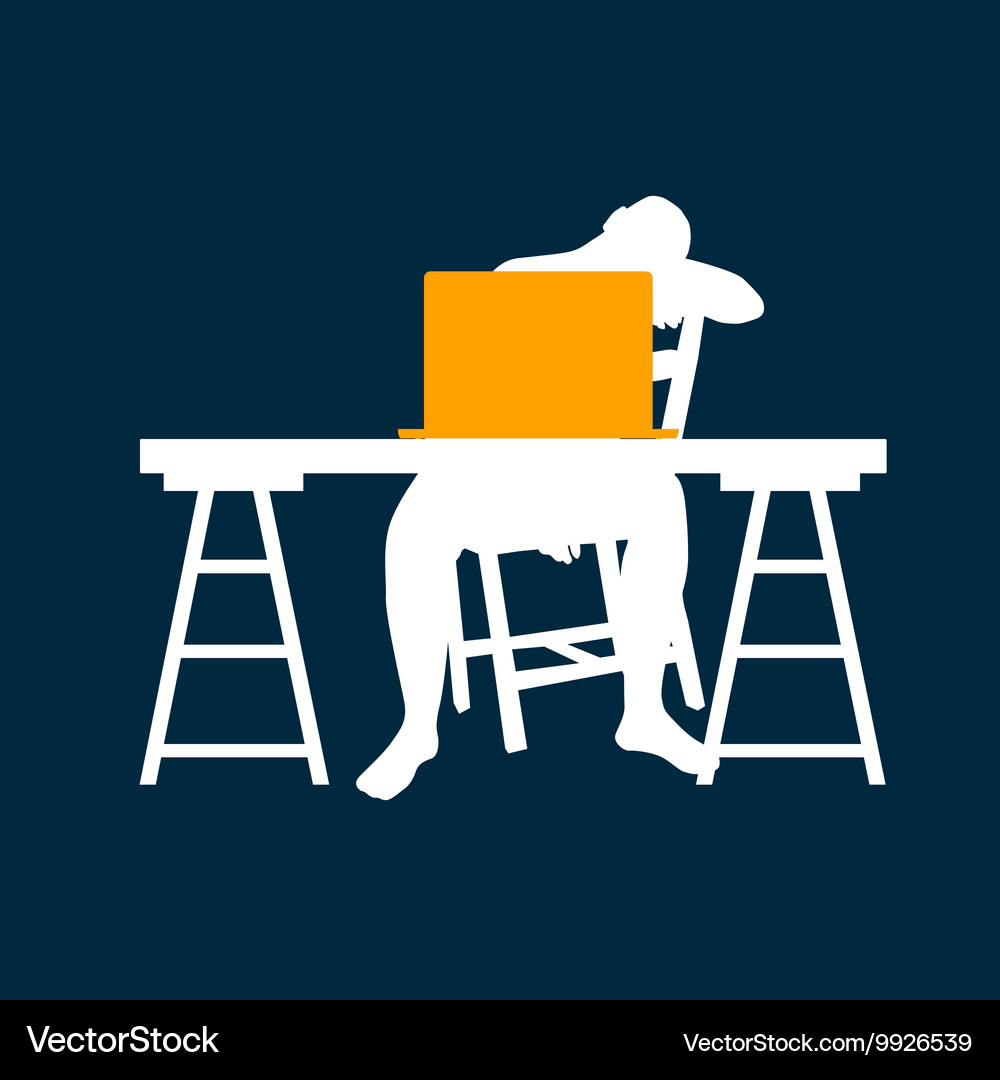 Man with computer on desk blue Vector Image