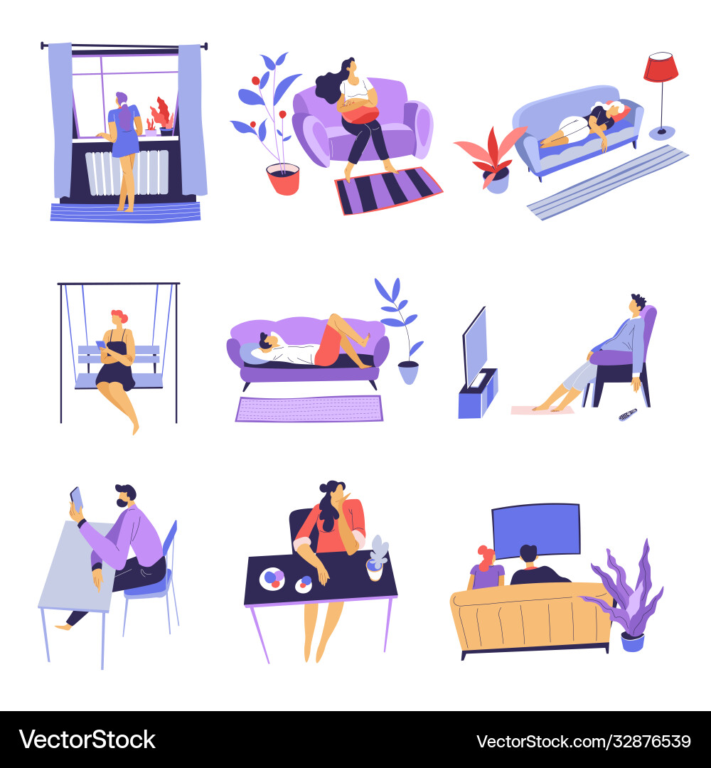 People staying at home bored and sad characters People staying at home bored and sad characters vector image