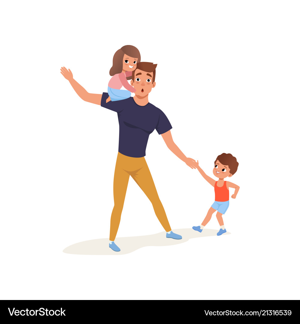Reifenvater mit seinem Sohn und Tochter die will Reifenvater mit seinem Sohn und Tochter die will vektorbild