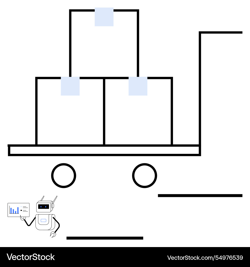 Robot delivering stacked boxes on pushcart Robot delivering stacked boxes on pushcart vector image