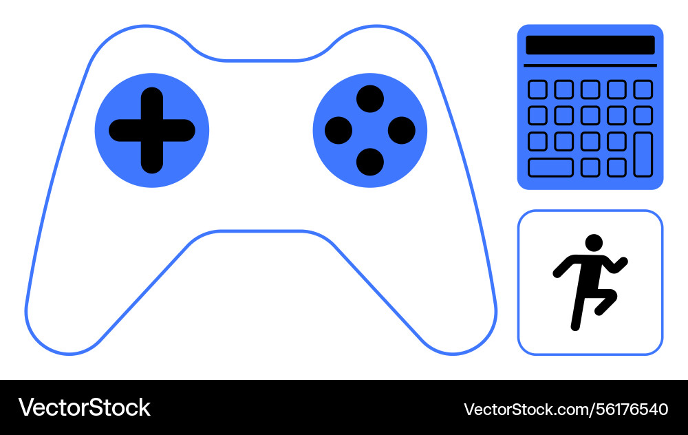 Game controller calculator and running icon Game controller calculator and running icon Vector Image