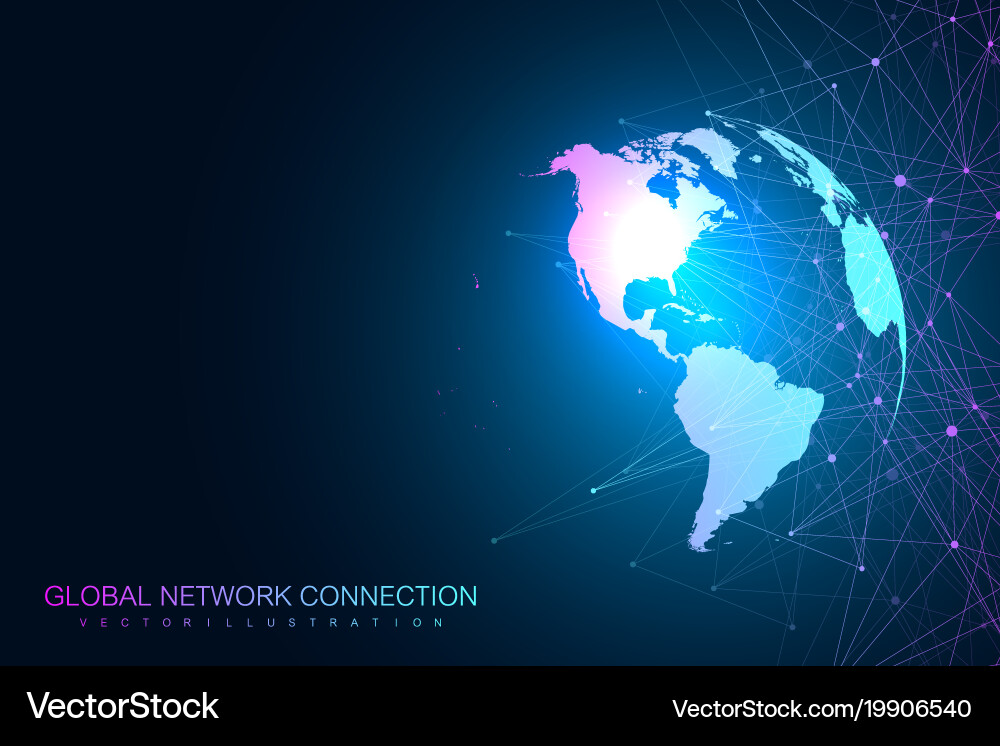 Global network with world map abstract vector image