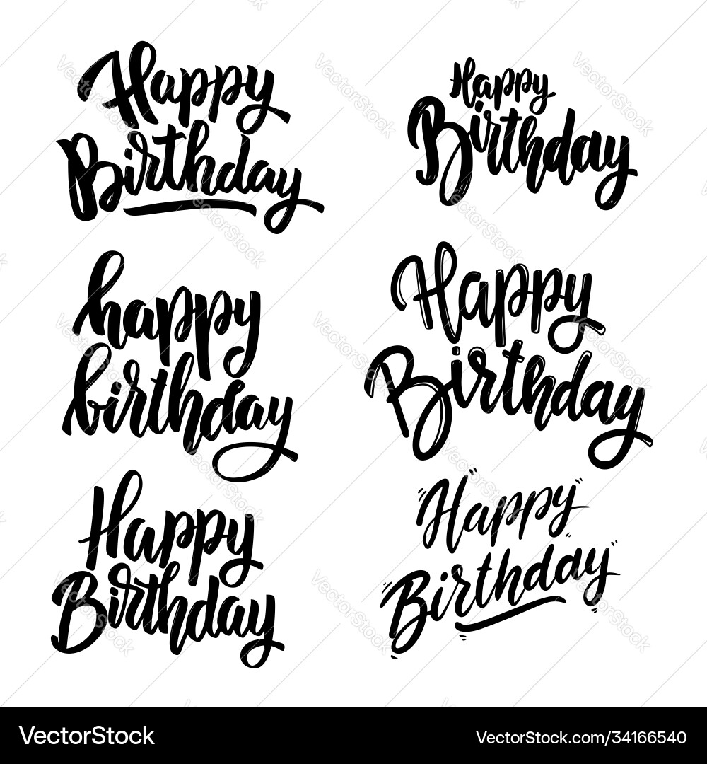 Happy birthday set lettering phrases on white vector image