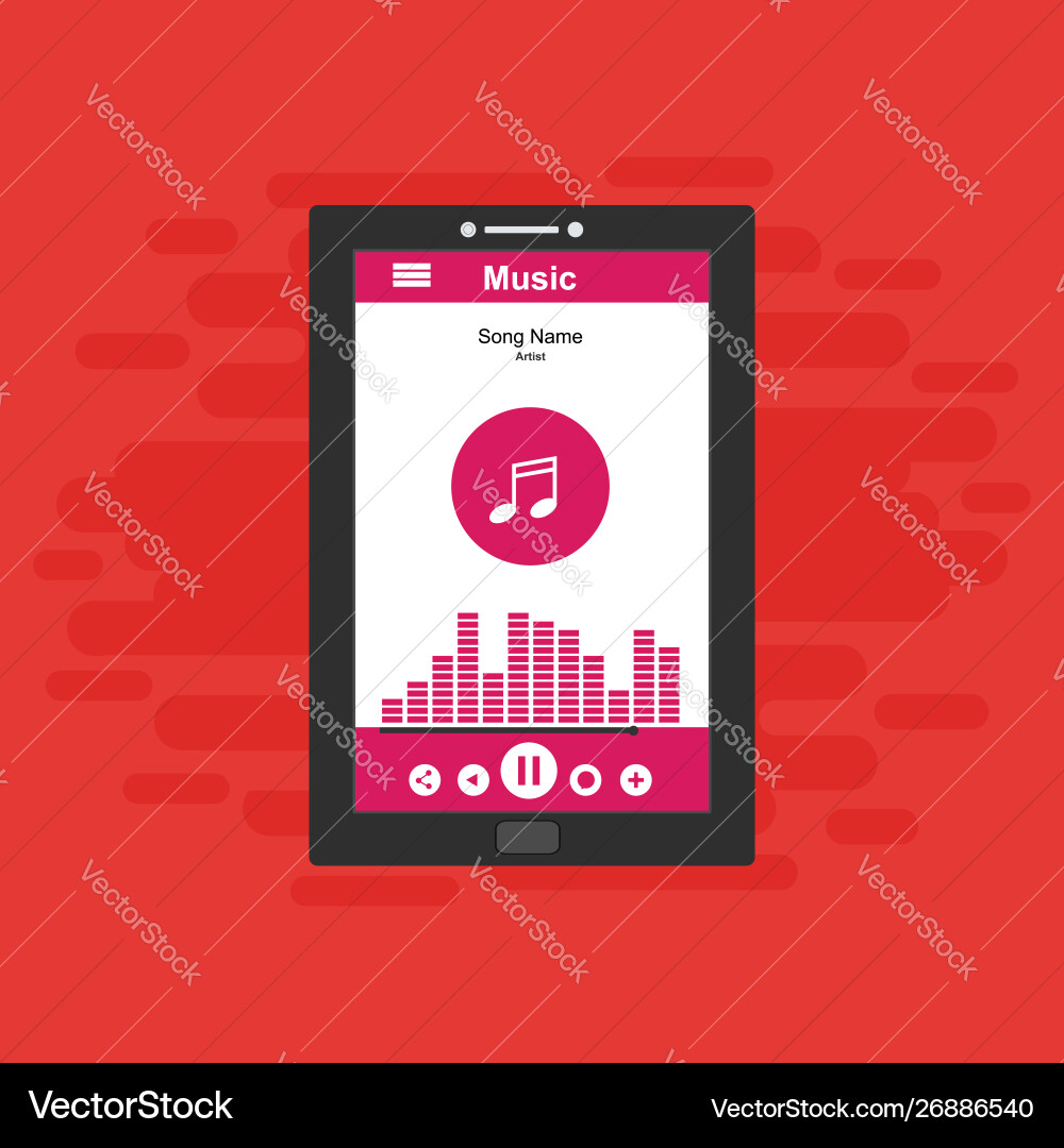 Media player application app template with flat vector image
