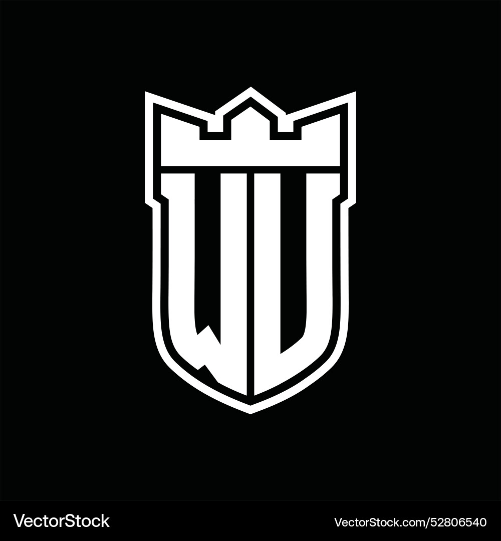Wu logo shield shape with geometric crown inside Vector Image