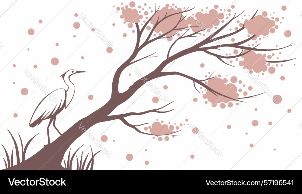 Artistic bare tree branch with flying bird design vector image