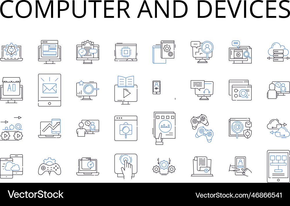 Computer and devices line icons collection pc Vector Image