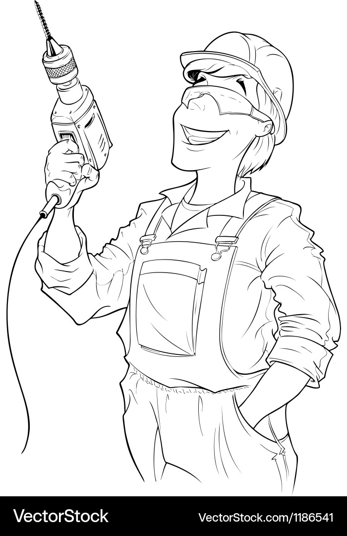 Construction Worker with Drill Royalty Free Vector Image