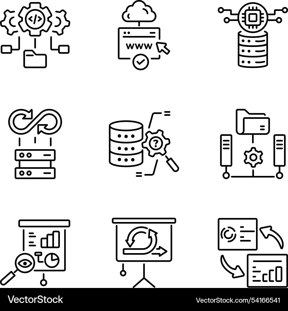 Pack of cloud data linear style icons Vector Image