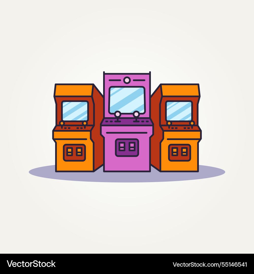 Retro arcade game machine line art flat icon Retro arcade game machine line art flat icon Vector Image