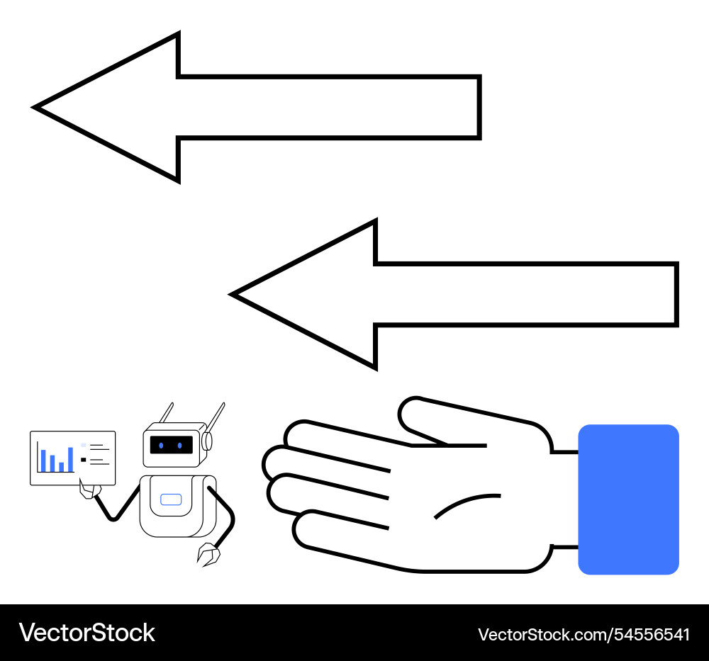 Robot presenting data with directional arrows Robot presenting data with directional arrows vector image