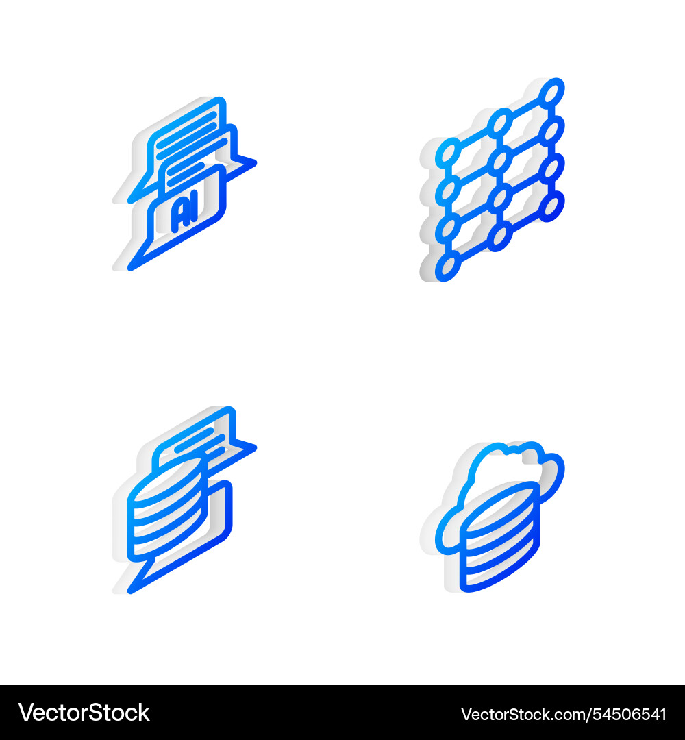 Set isometric line neural network chat bot server Set isometric line neural network chat bot server vector image