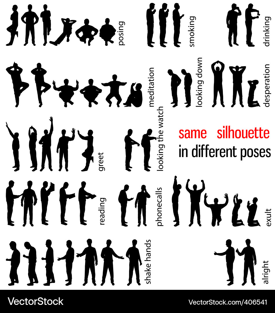 Silhouettes of People in Various Poses Vector Image