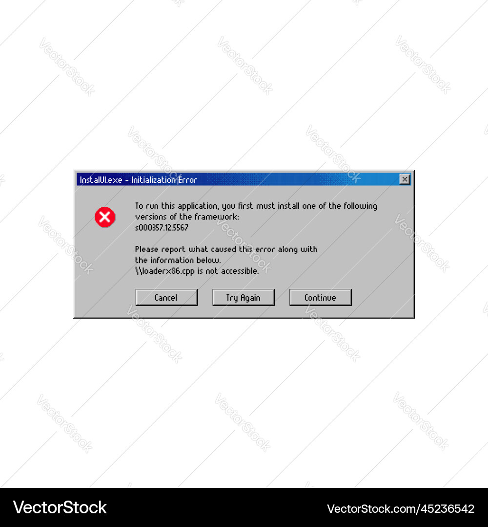 Error message window application installation vector image