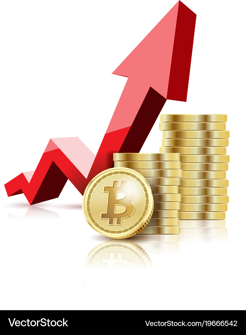 Gold bitcoin coins and arrow on white background – Royalty-Free Vector |  VectorStock