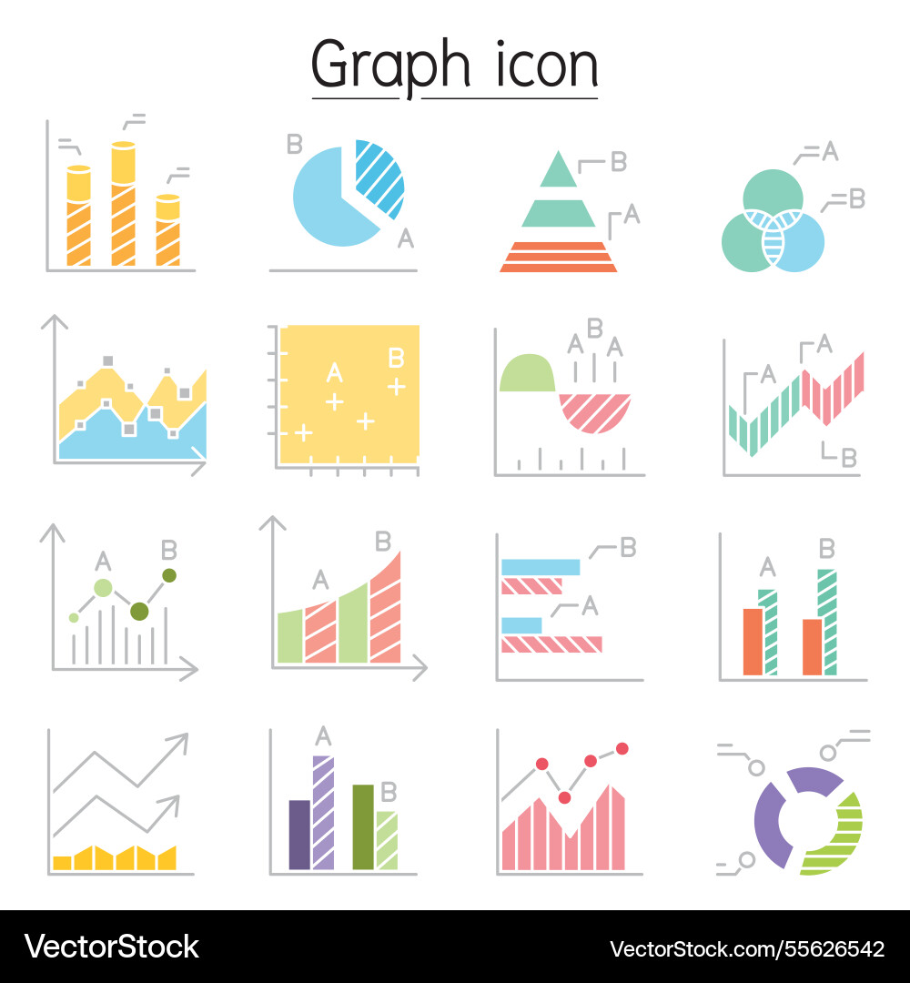 Graph chart diagram data infographic icon set Vector Image
