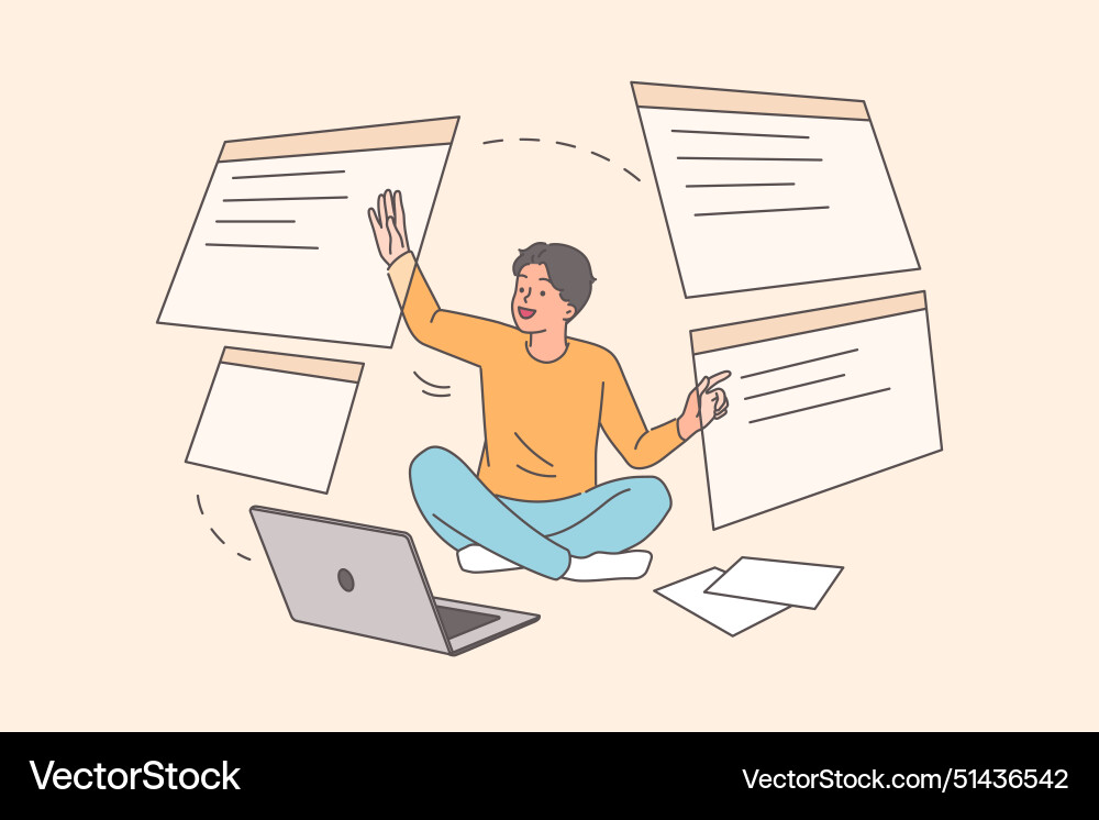 Man programmer develops ui and ux design using vector image