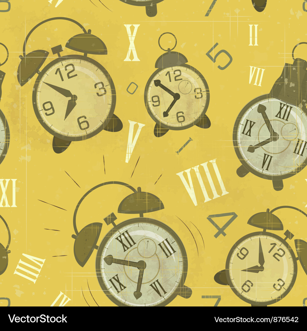 Vintage Alarm Clocks Seamless Pattern vector image