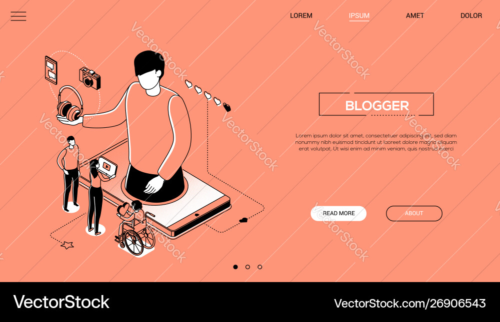 Blogging - line design style isometric web banner Blogging - line design style isometric web banner vector image