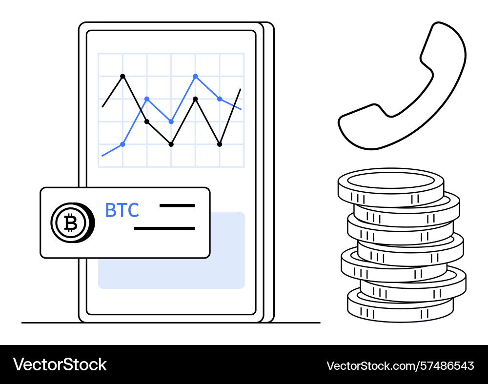 Mobile bitcoin trading with graph analysis vector image